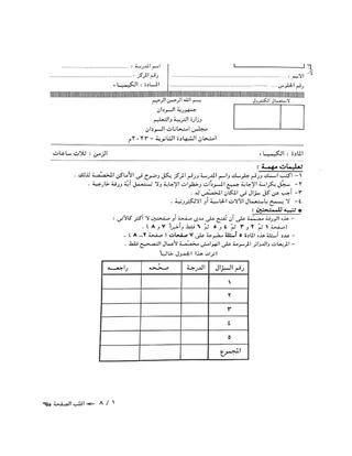 ورقة امتحان شهادة سودانية سابق بصيغة PDF